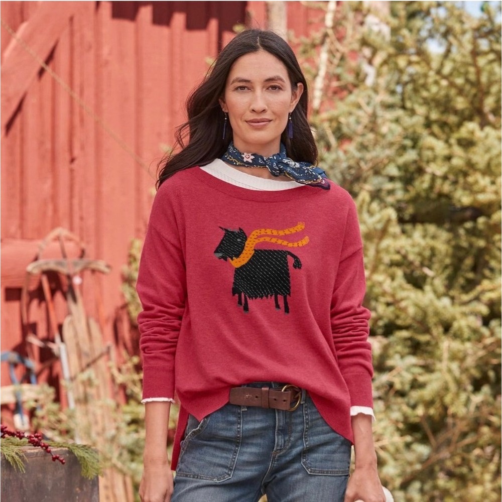 Sundance Red Wool Blend Goat Intarsia Sweater Large